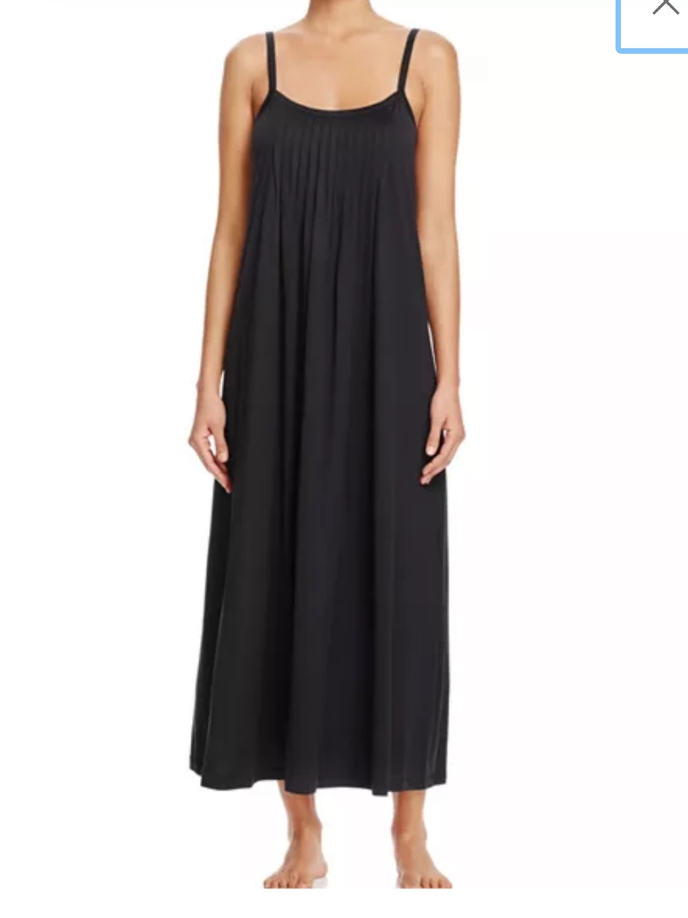 Hanro Juliet Pleated Black Maxi Slip Dress with Spaghetti Straps